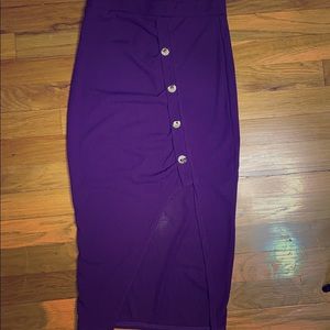 Boohoo Rouched Ribbed Mock Horn Button Midi Skirt